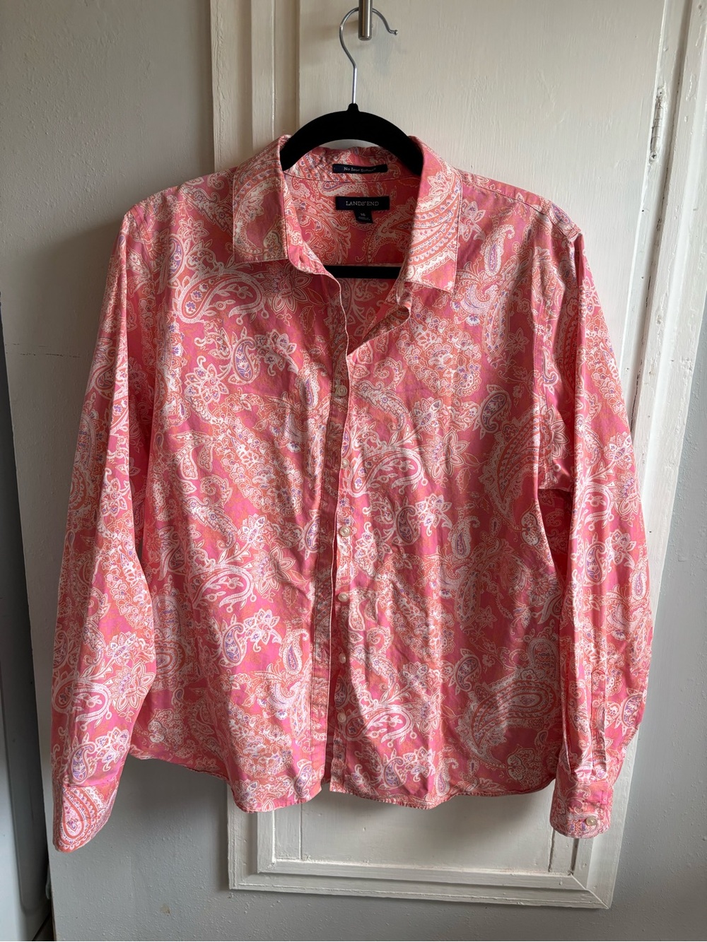 Lands' End Pink Paisley Button-Down Shirt